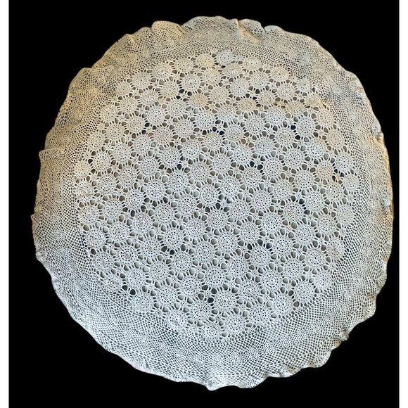 Handmade Round Crochet Tablecloth 56" Dia. Cotton & Ramie Blend Vintage - Picture 3 of 11
